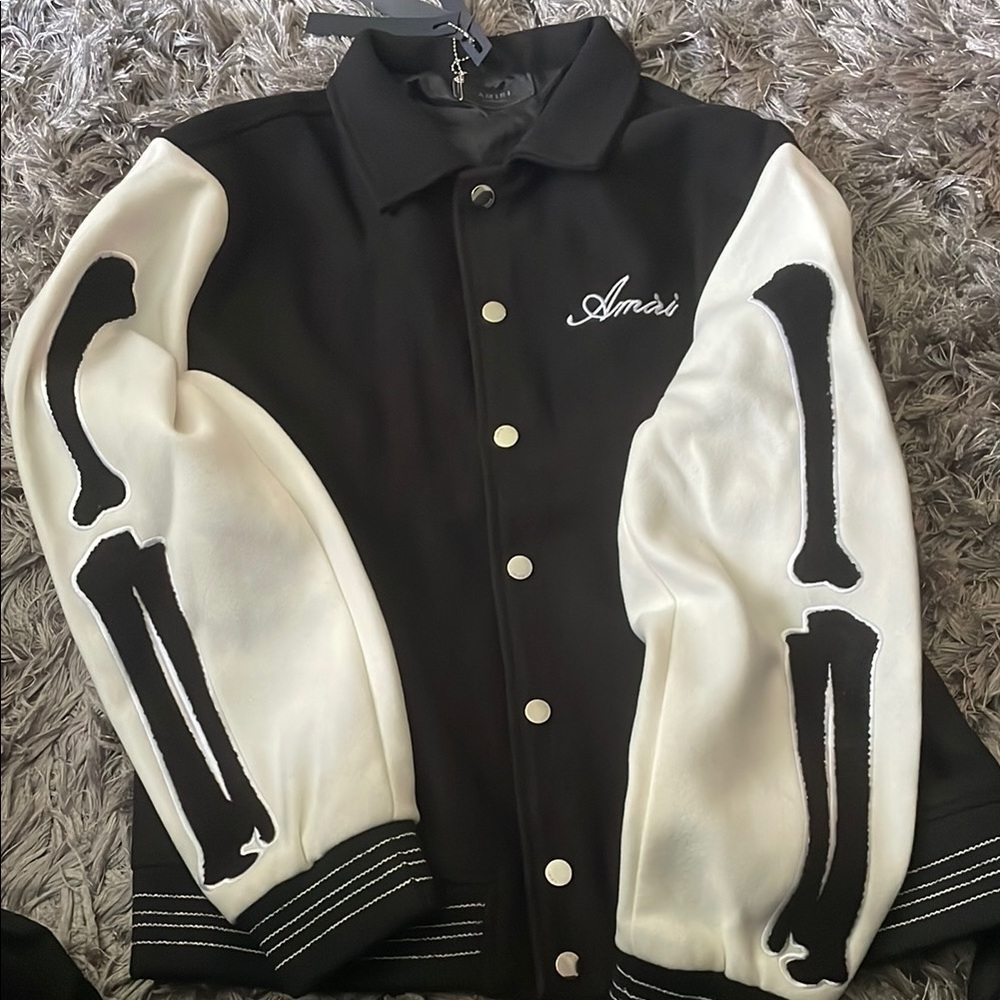 AMIRI Black and White Varsity Bomber Jacket